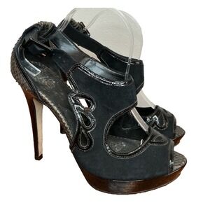 Women's Kurt Geiger Huston Platform Sandals Heels, Black Suede & Leather Size 41